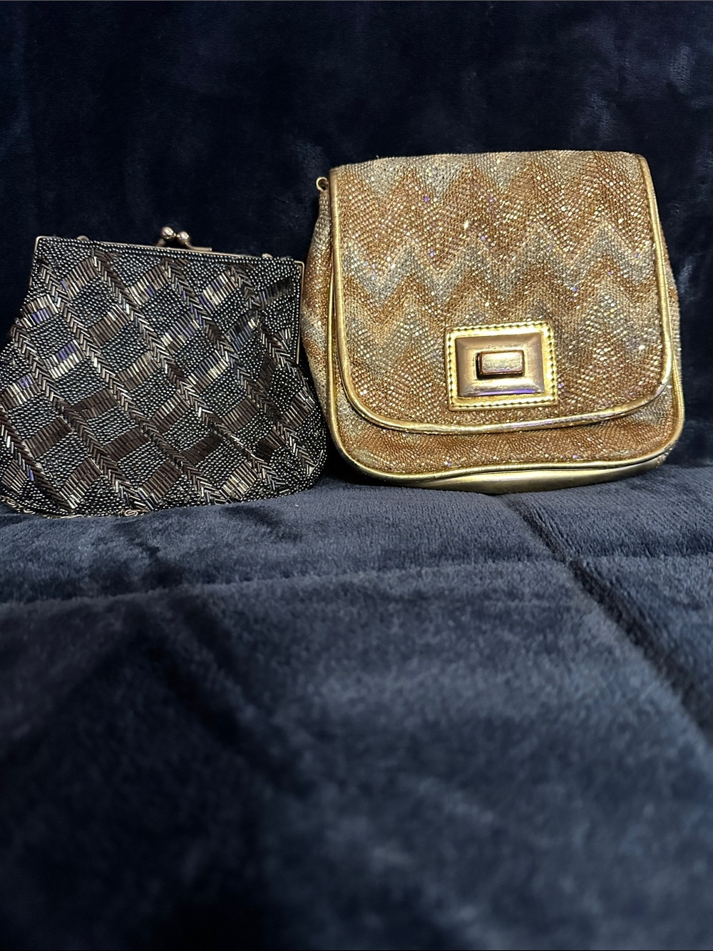 Vintage La Regale Grey Beaded Bag & Aldo Gold & Silver Shimmery Crossbody
